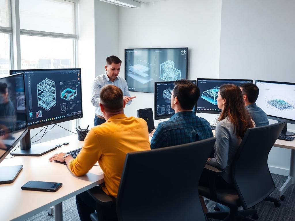 Instructor-led engineering software training session with structural models on screen