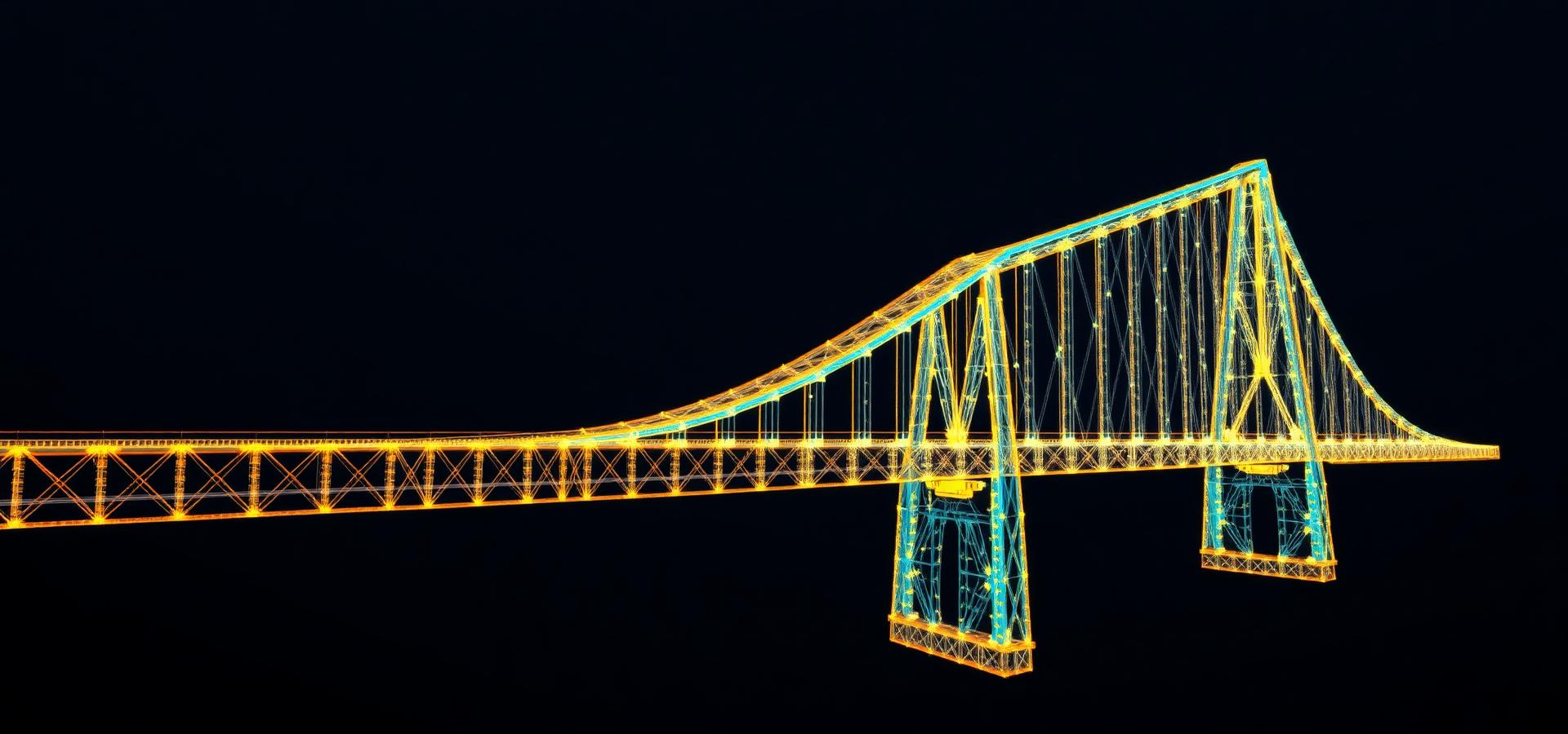Finite element analysis render of a long-span bridge with stress contours