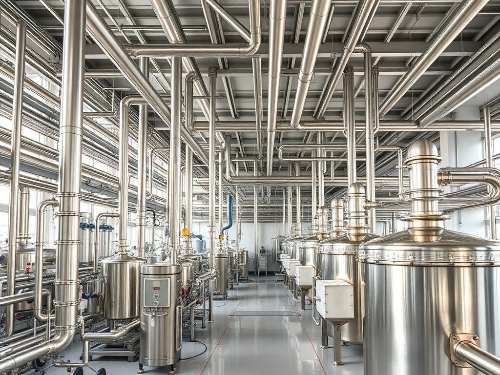 Chemical processing facility with stainless steel piping arrays and reactors