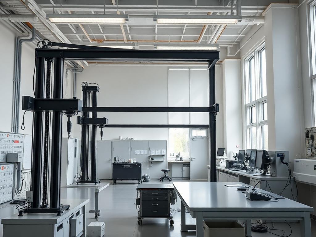 University engineering laboratory with a structural testing frame
