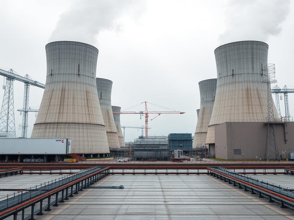 Nuclear power station with cooling towers and industrial architecture