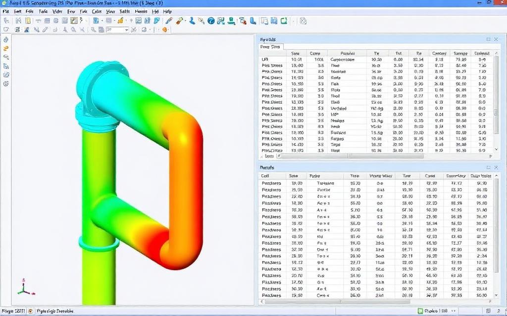 Pipe stress analysis environment with a piping model and stress contour results