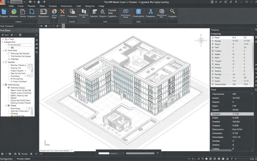 Building design environment with a detailed 3D building model and property panels